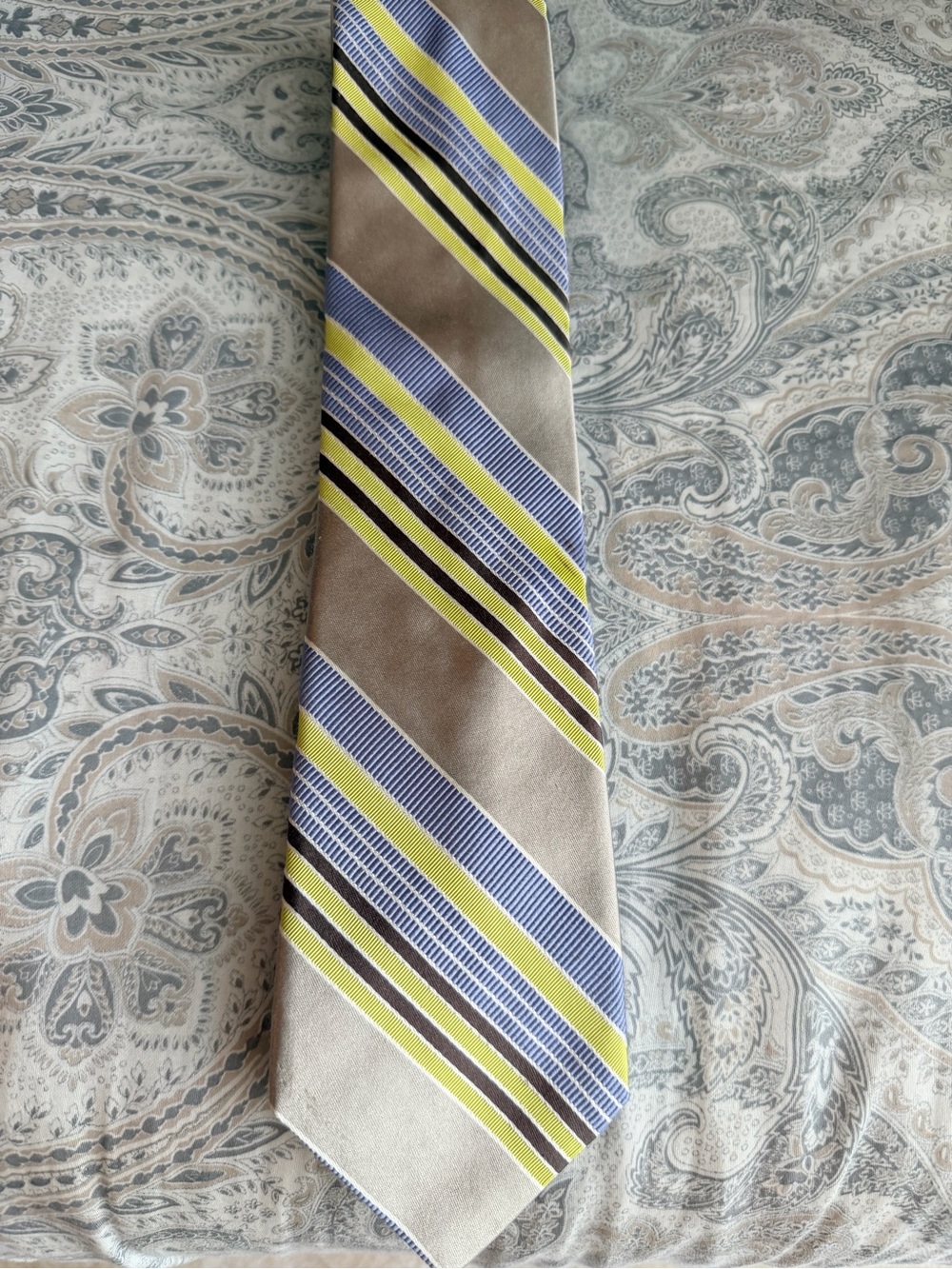 IKE BEHAR Silver Tie with Green Blue & Black Stripes